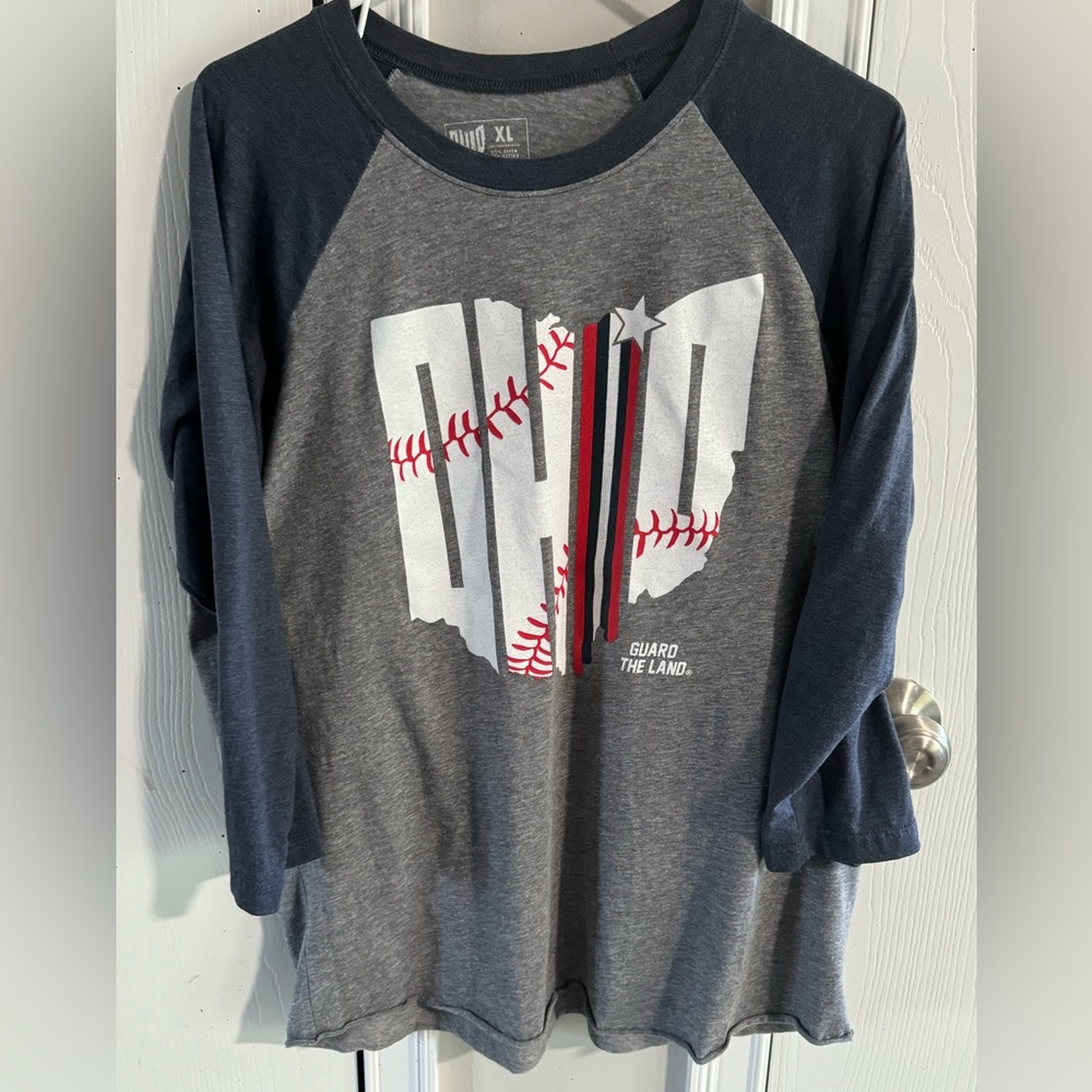 Ohio Baseball Raglan Tee - Gray and Navy